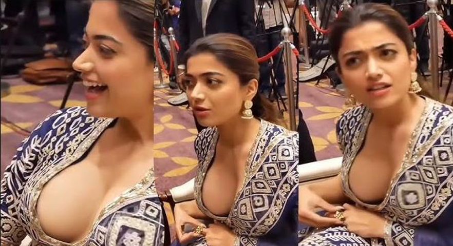 খোলামেলা শাড়িতে কটাক্ষের মুখে রাশমিকা