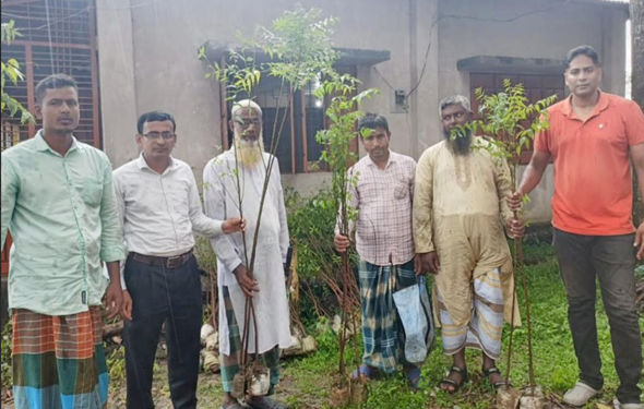 দিনাজপুরে কৃষক-কৃষাণীর মাঝে নিম গাছের চারা বিতরণ