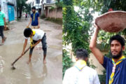 বগুড়ার স্বেচ্ছাশ্রমে চলাচলের অযোগ্য রাস্তা সংস্কার করলো স্কাউটস সদস্যরা