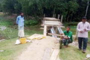 নিজেরাই কাঠের ব্রীজটি মেরামত করে চলাফেরা করছে